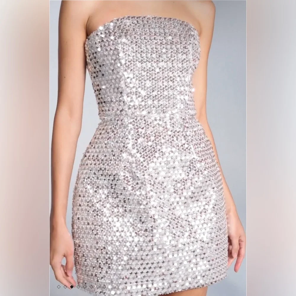 NEW WITH TAG NADINE MERABI LUCIA SHORT 
SILVER DRESS SIZE M - Picture 7 of 15